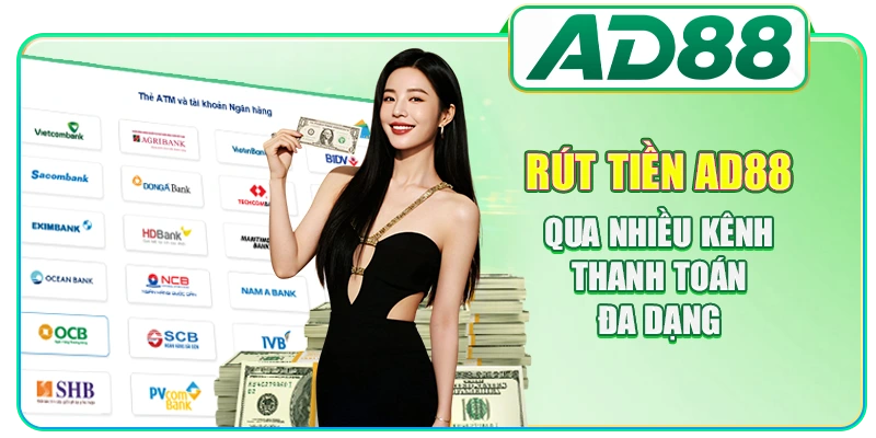 Rút tiền AD88 qua nhiều kênh thanh toán đa dạng